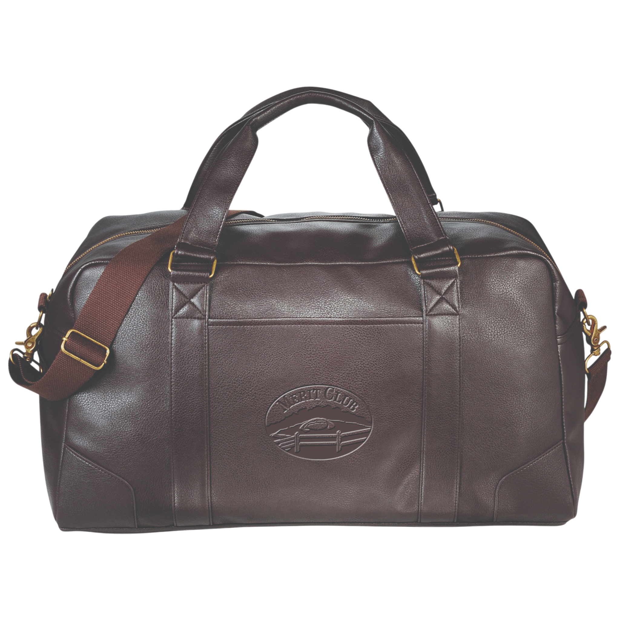 Brown Leatherette Zippered Duffle Bag