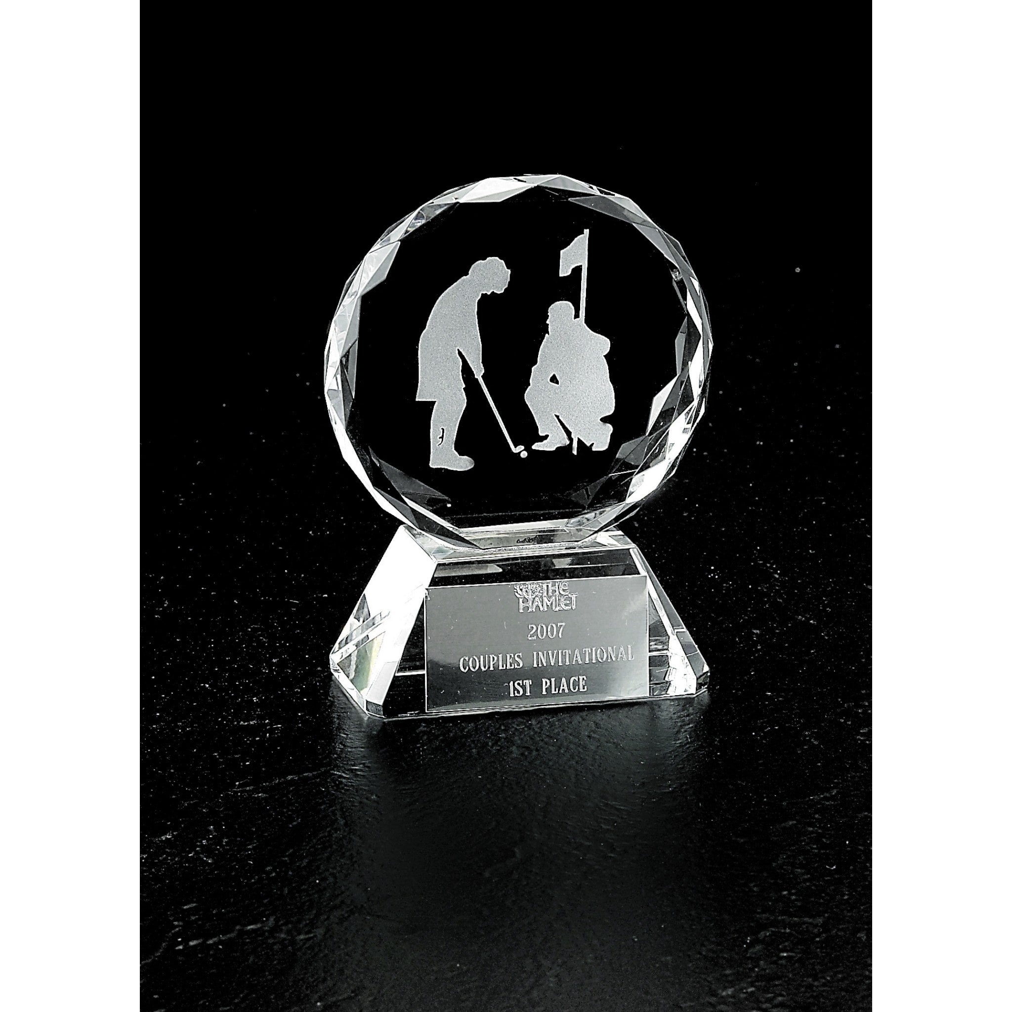 Optic Crystal Circle on Base Male & Female Golfer Trophy