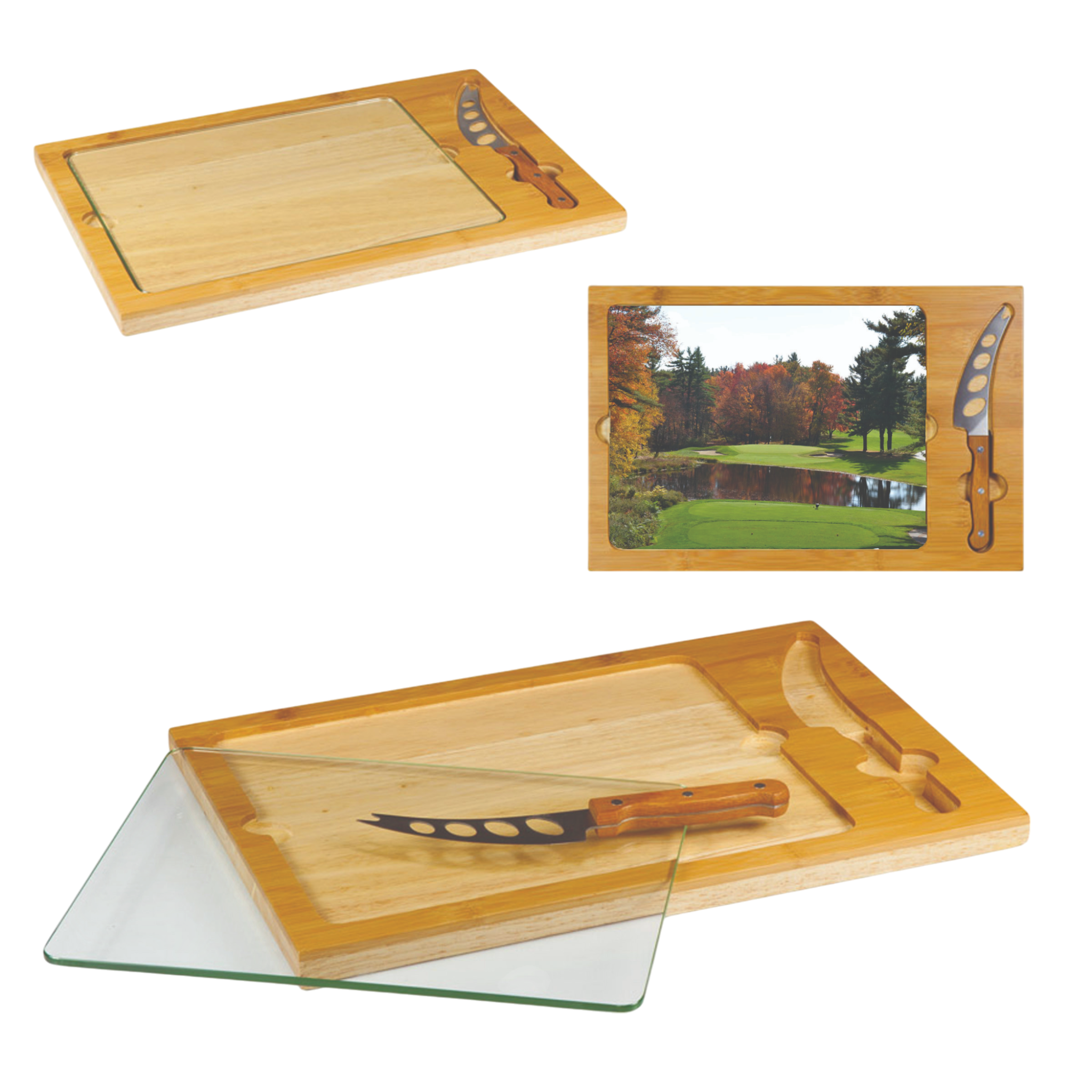 Bamboo Cheese Board With Tempered Glass Tray Over Digital Picture
