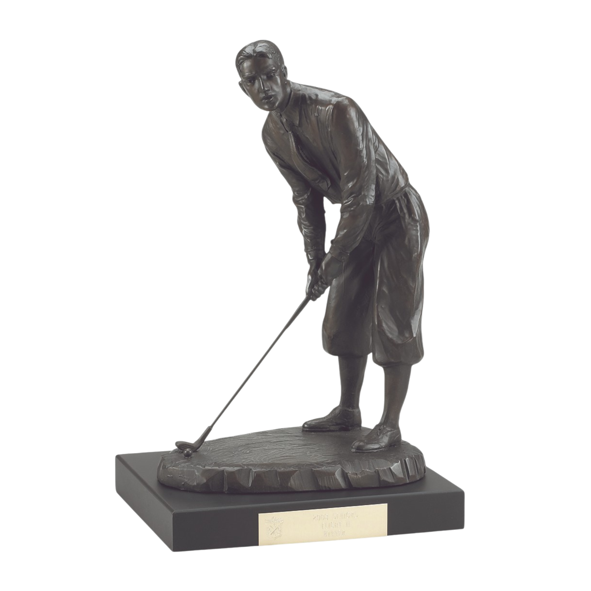 Antique Bronze Vintage Golfer On Black Wood Base
