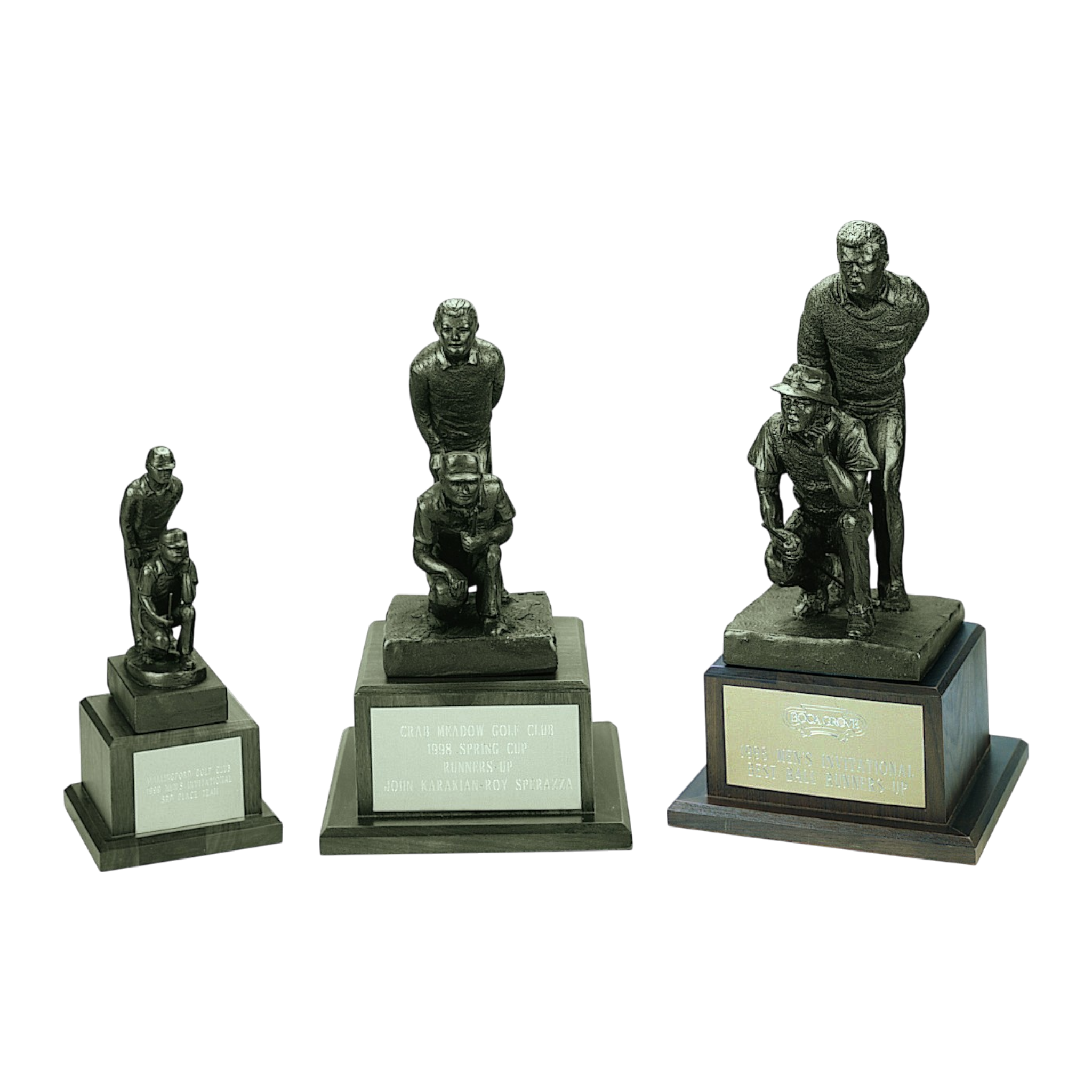 Antique Bronze Finished Male Golf Partners Sculpture On Walnut Base