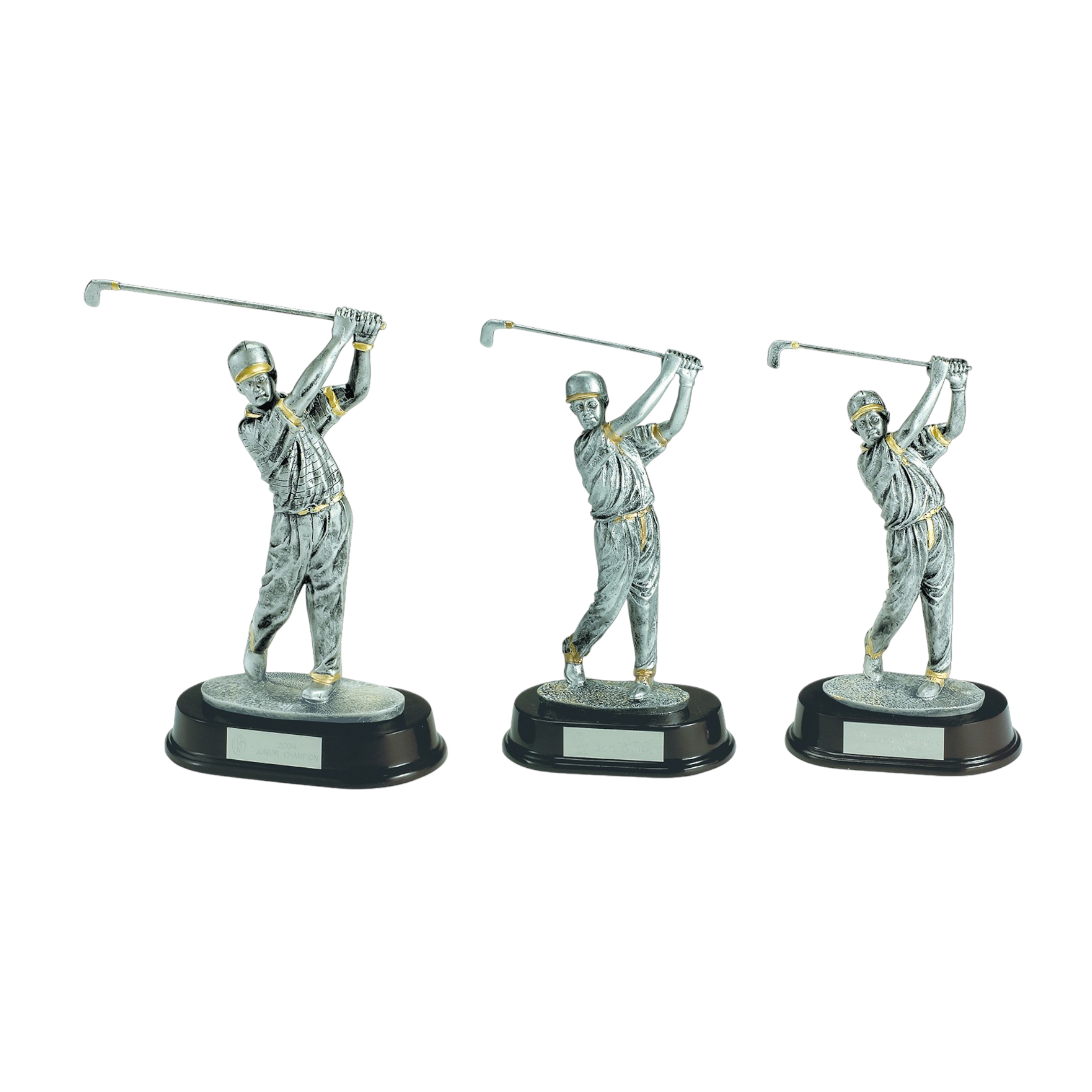 Silver And Gold Resin Male Golf Statue On Rosewood Base