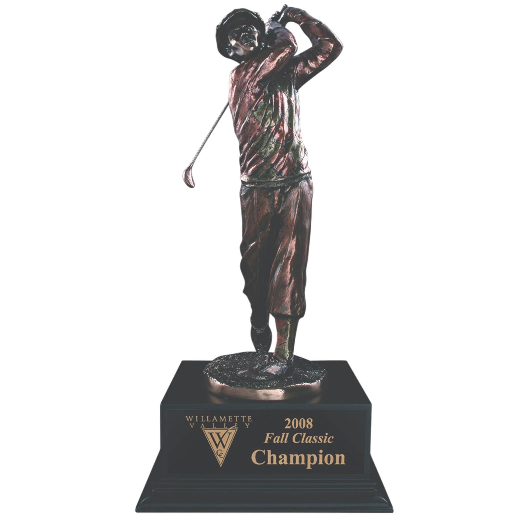 Bronze-tone Resin Sculpture Of Vintage Male Golfer On Black Wood Base