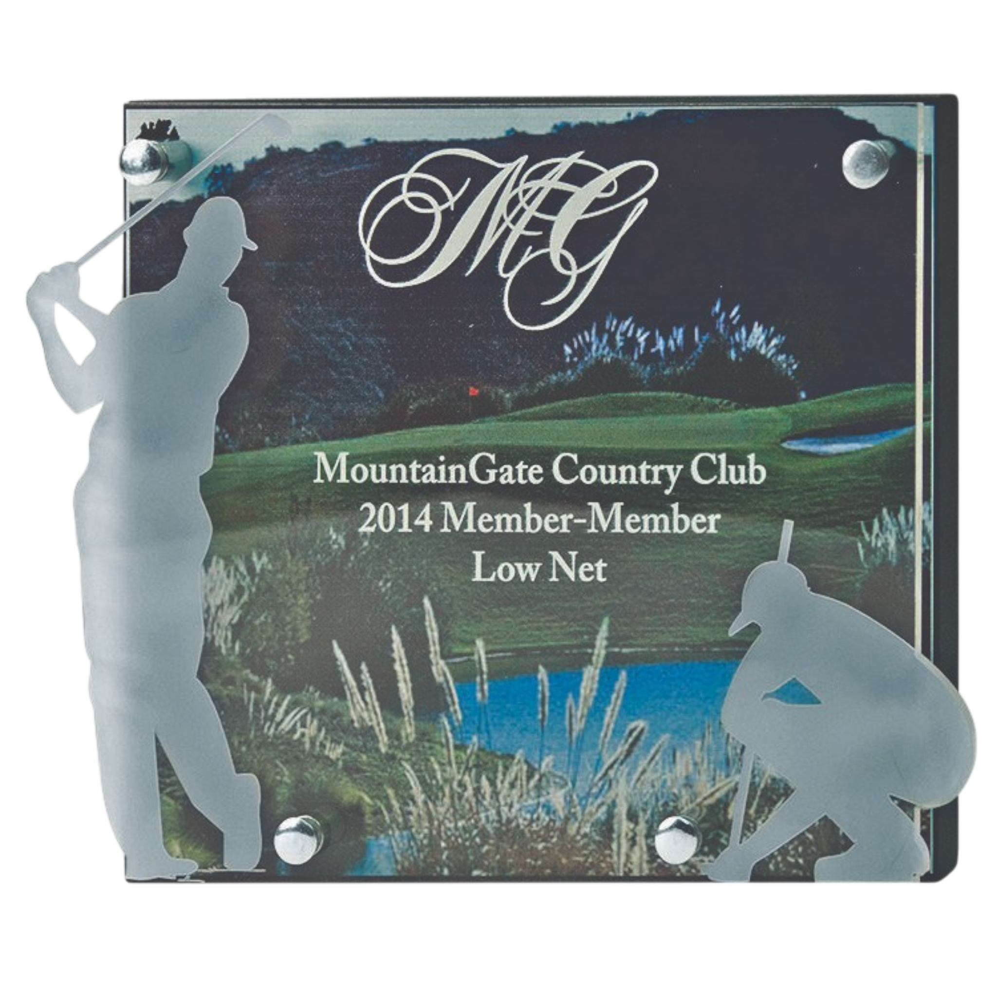 Lasered Cutout Of Male Golf Partners With Logo & Text