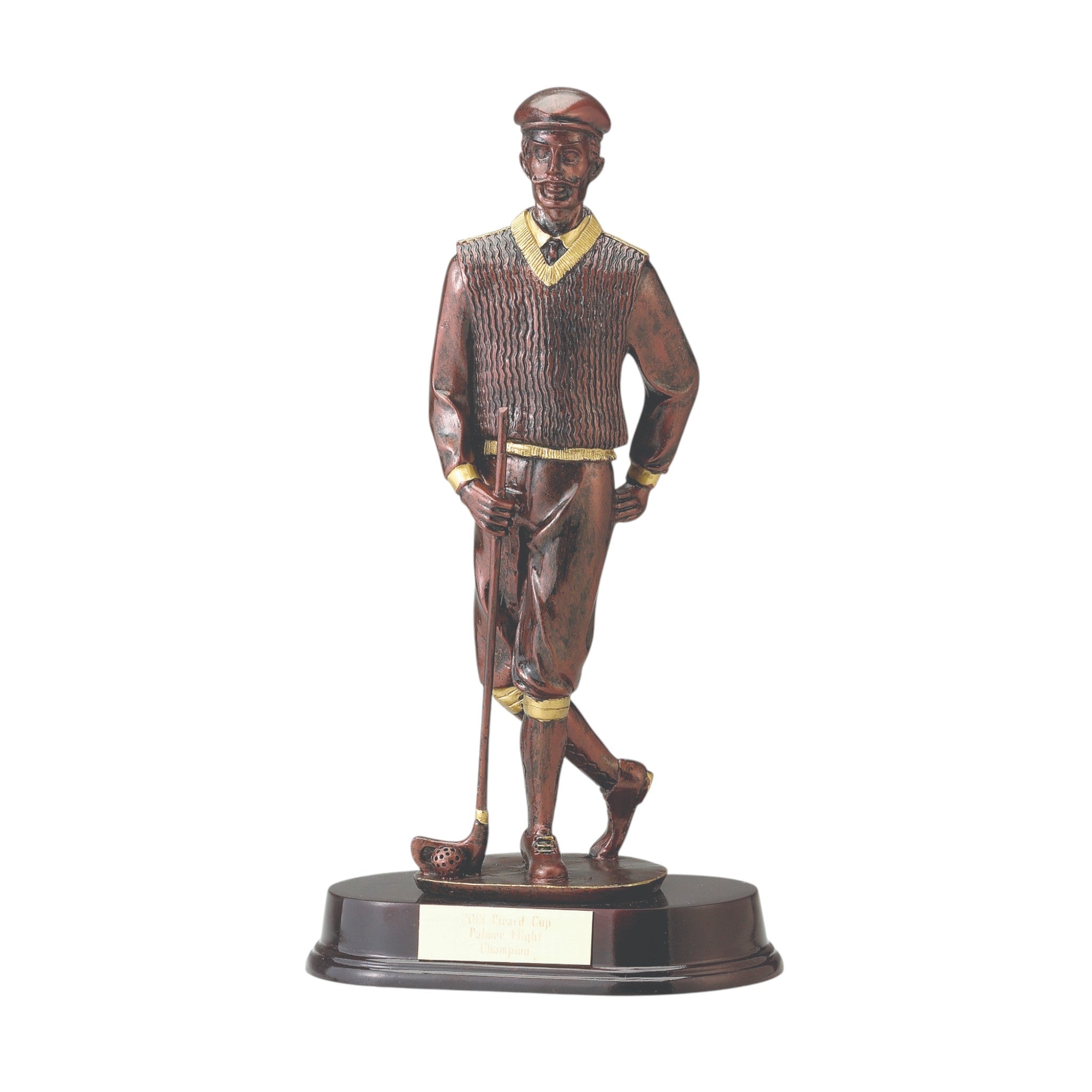 Copper-Tone Vintage Male Golfer On Rosewood Base