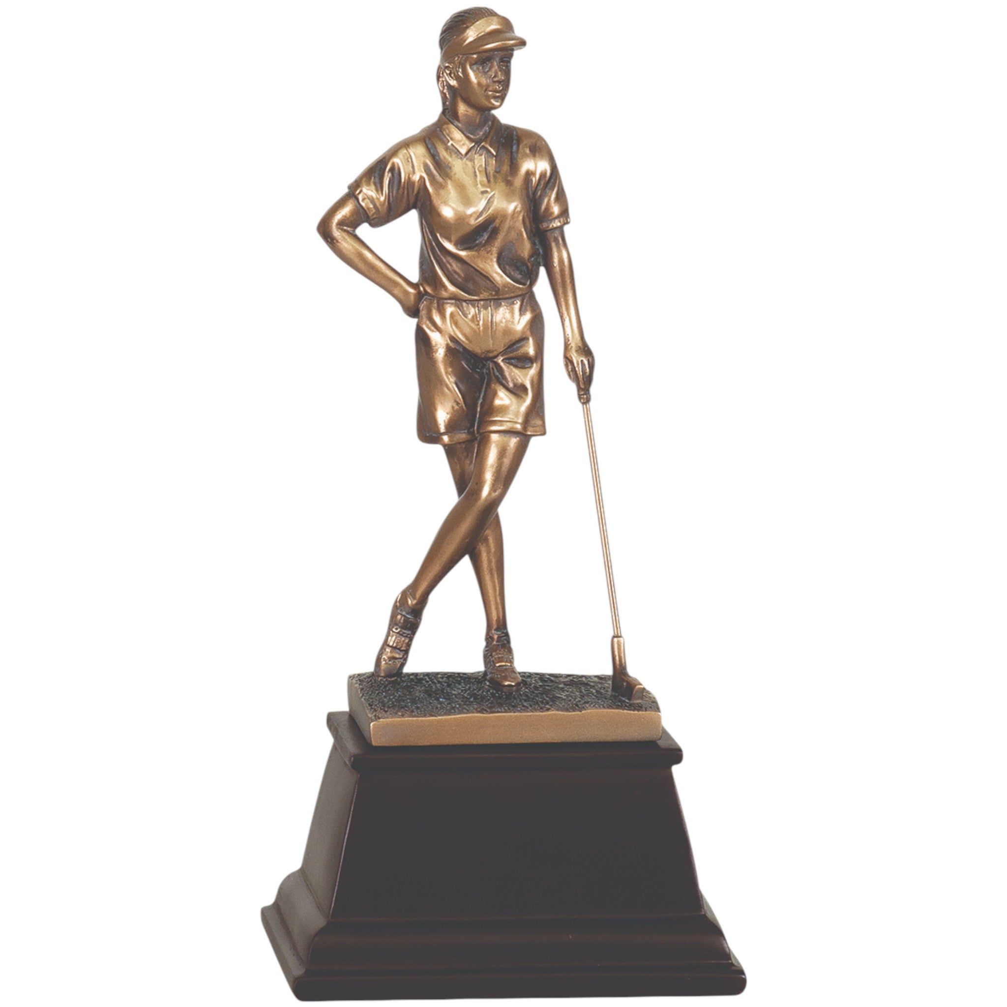 Copper-Tone Resin Female Golfer Standing