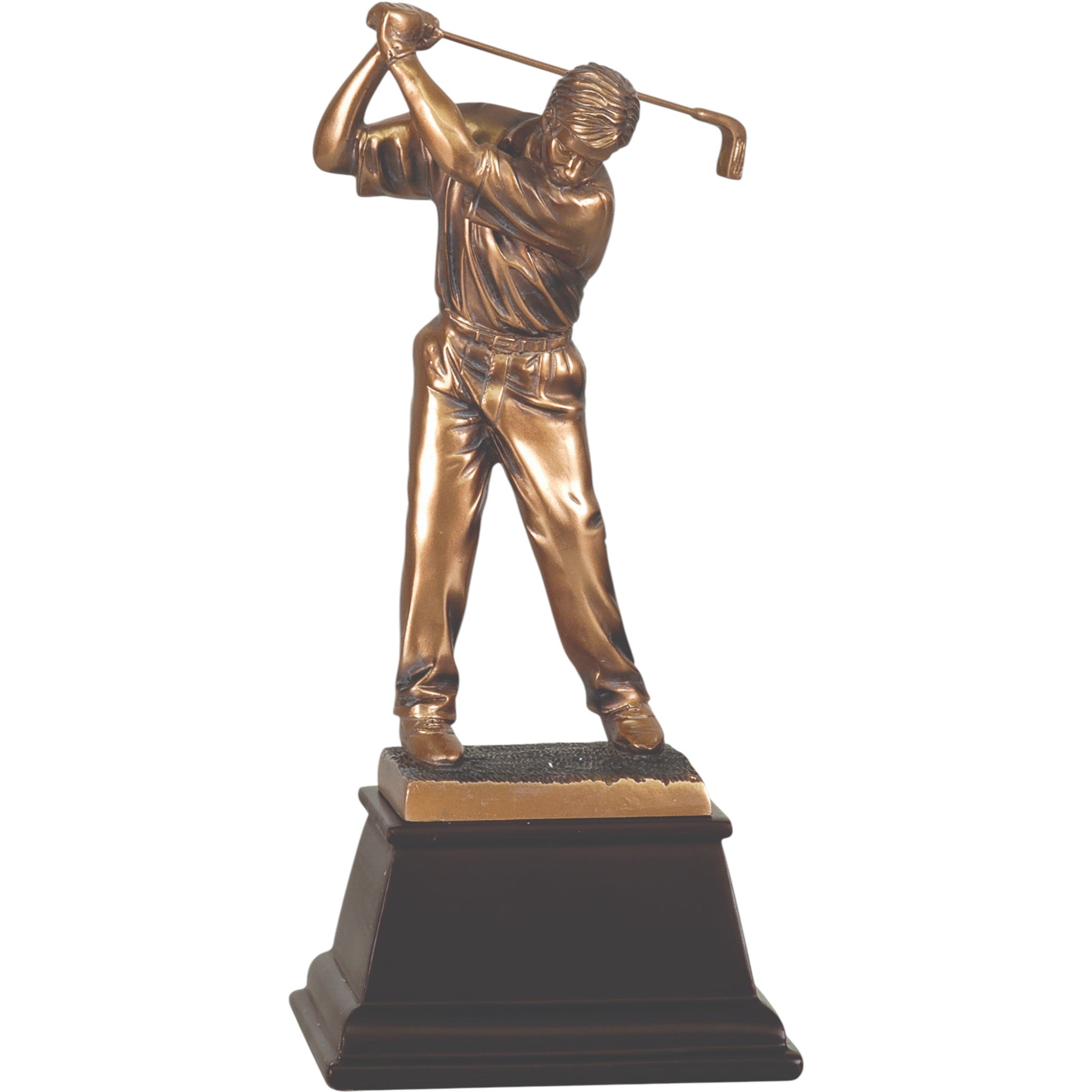 Copper-Tone Resin Male Golfer Swinging