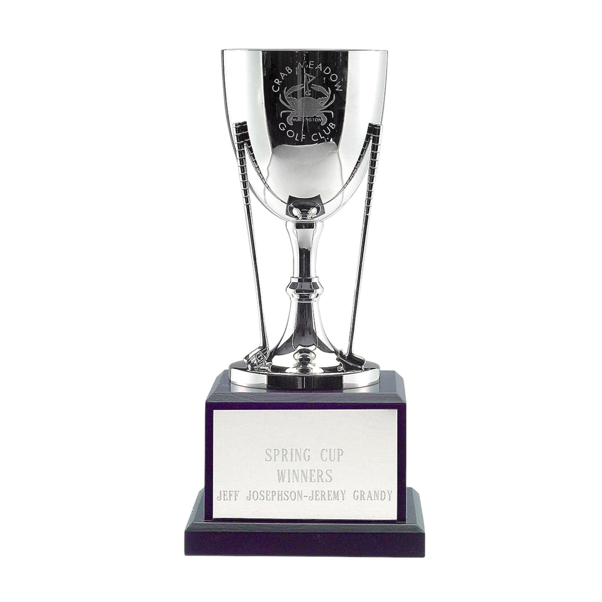 Nickel Plate Golf Club Trophy Cup on Walnut Base