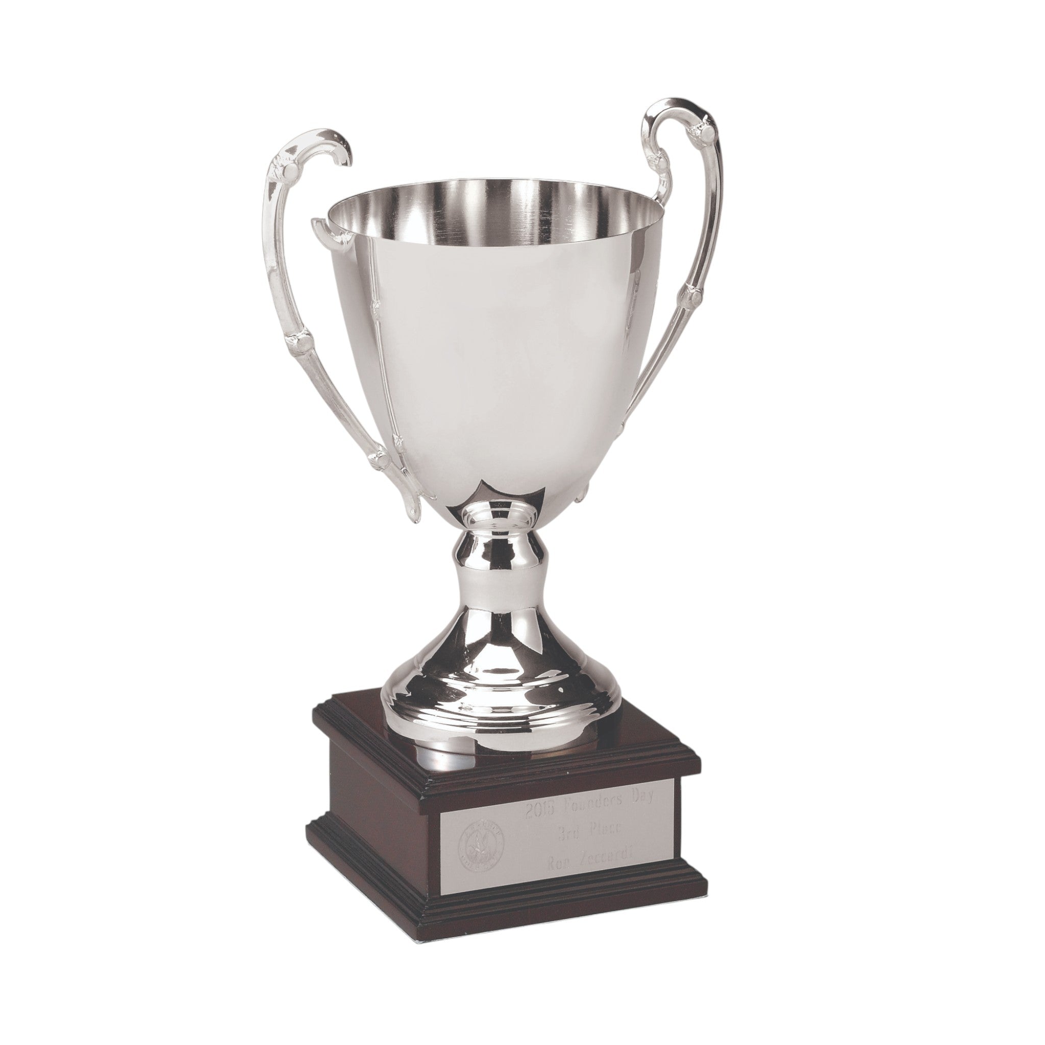 Nickel Plated Trophy Cup with Handles On Wood Base