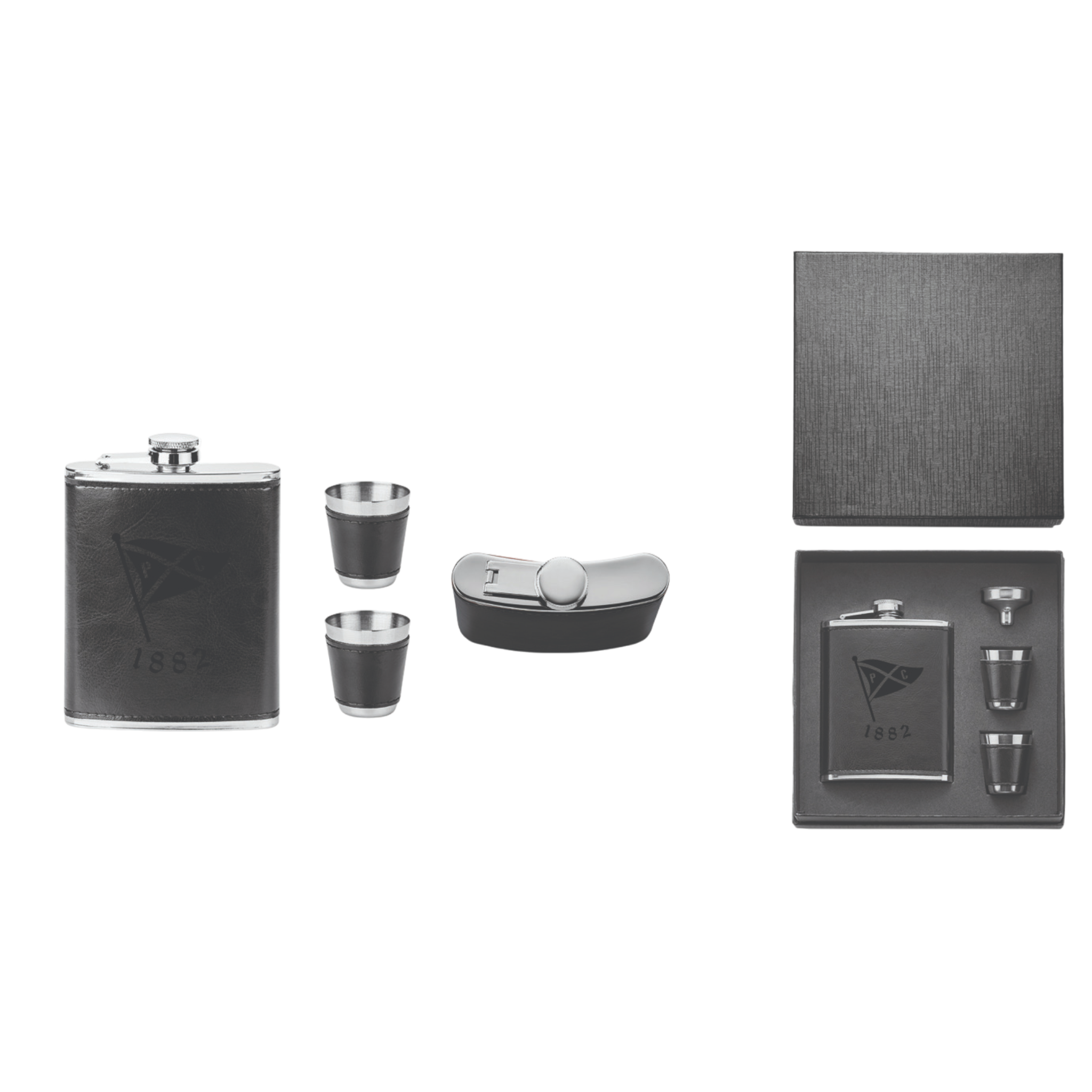 7 Oz. Leatherette Flask Gift Box Set