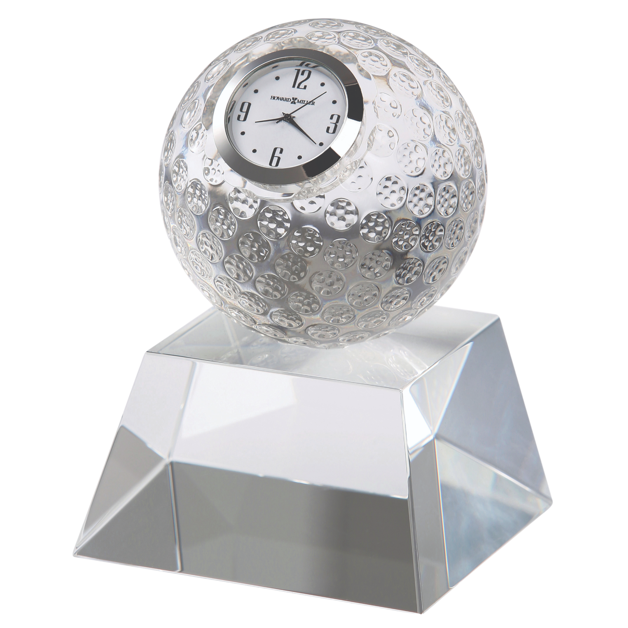 Optic Crystal Golf Ball Tabletop Clock With Quartz Battery