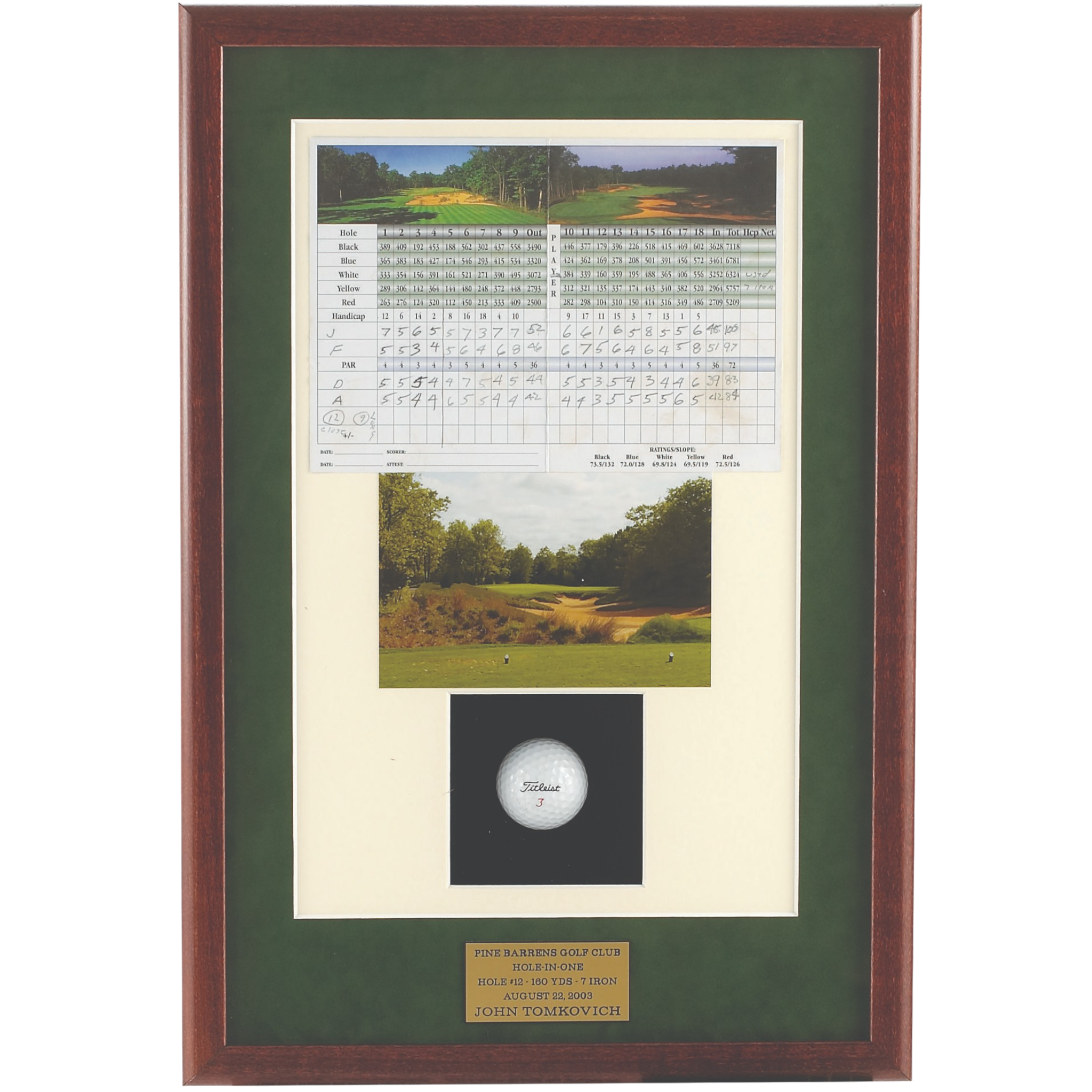 Rosewood Framed Hole-In-One Shadow Box with Photo, Ball, Scorecard and Plate