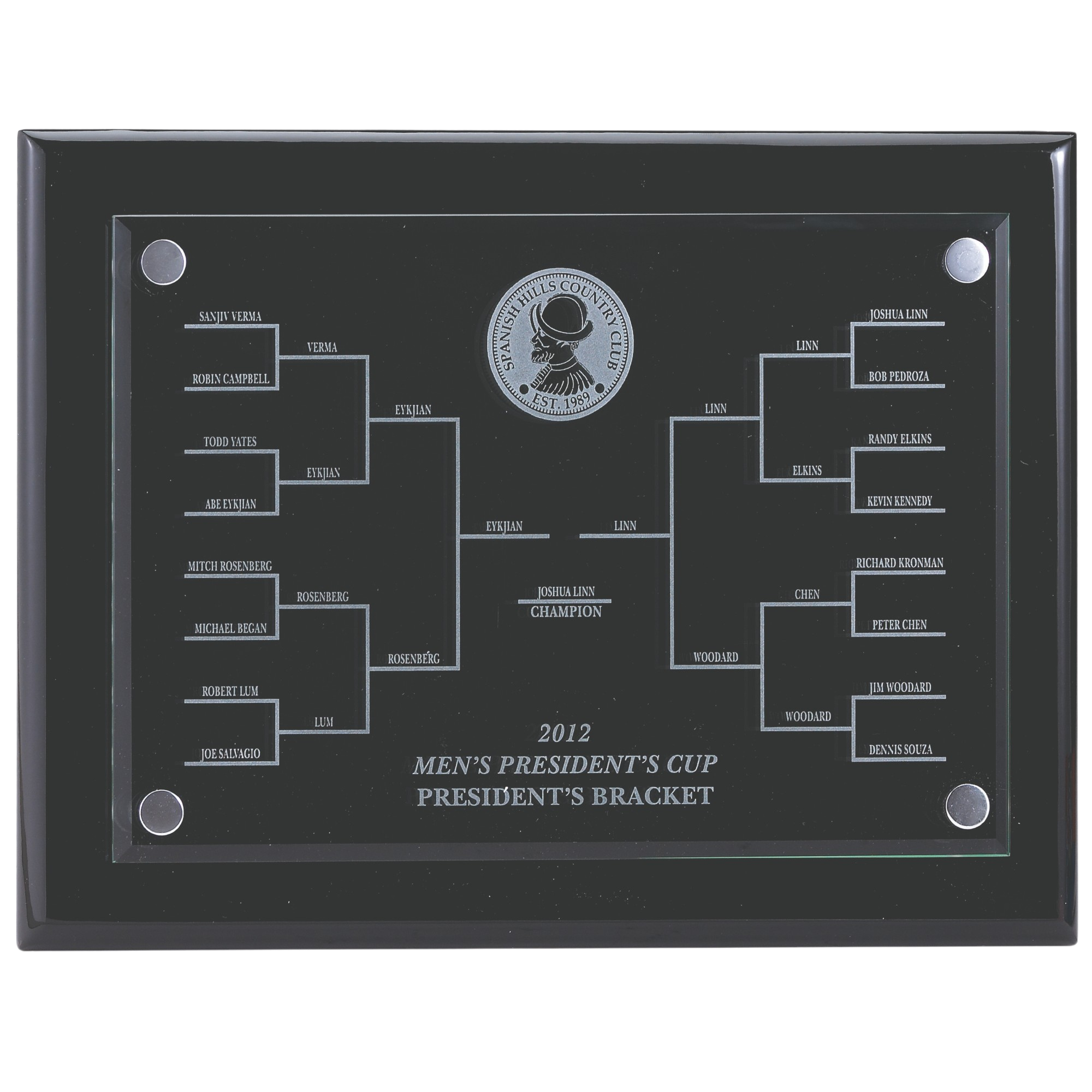 Black Piano Finish Plaque with Etched Glass Match Play Bracket