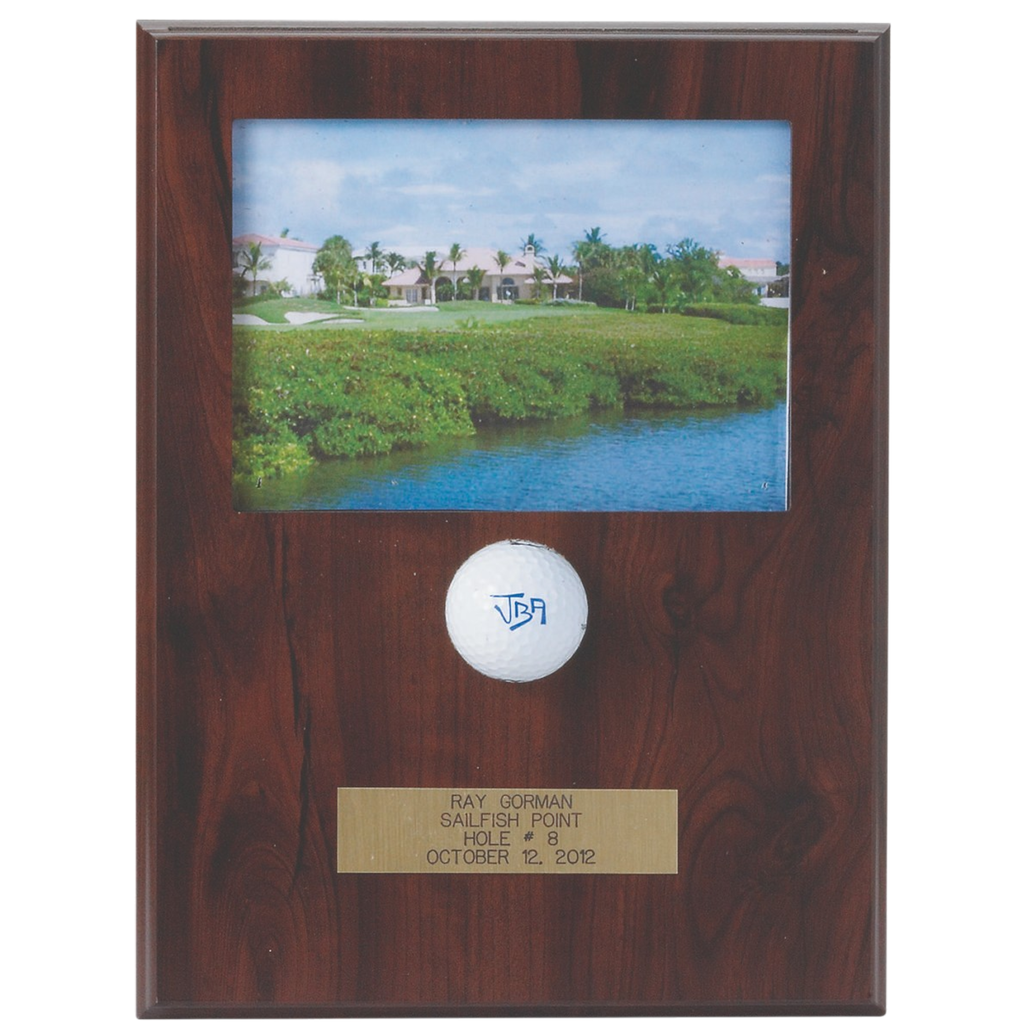 Wood Hole-In-One Plaque for 5" X 7" Photo, Ball and Plate