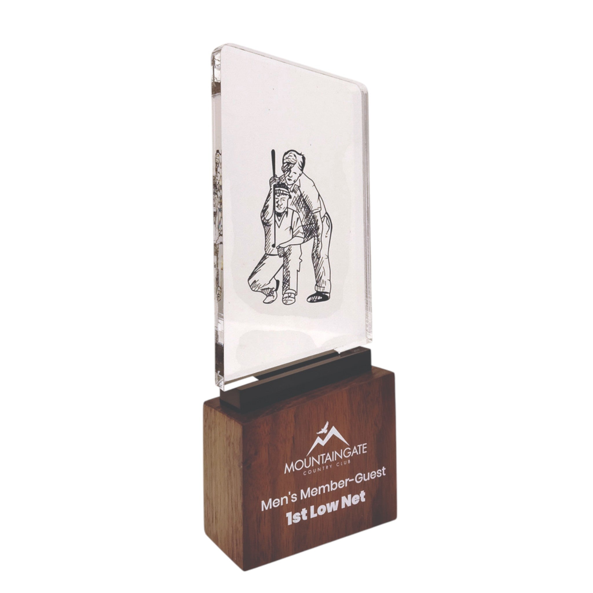 Acrylic And Wood Award With Male Golf Partners