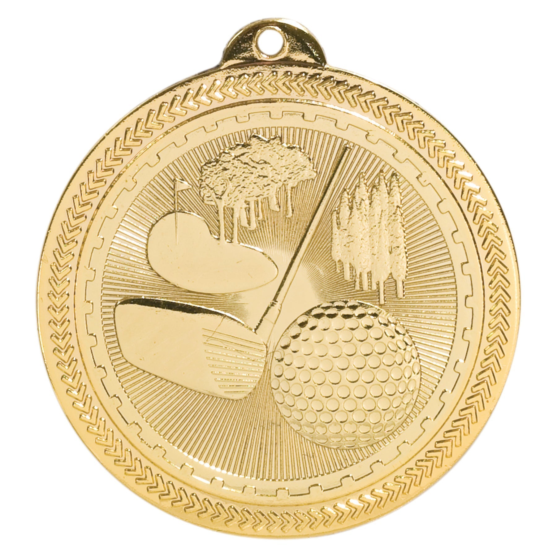 2" Golf Design Medal With Lasered Copy & Ribbon