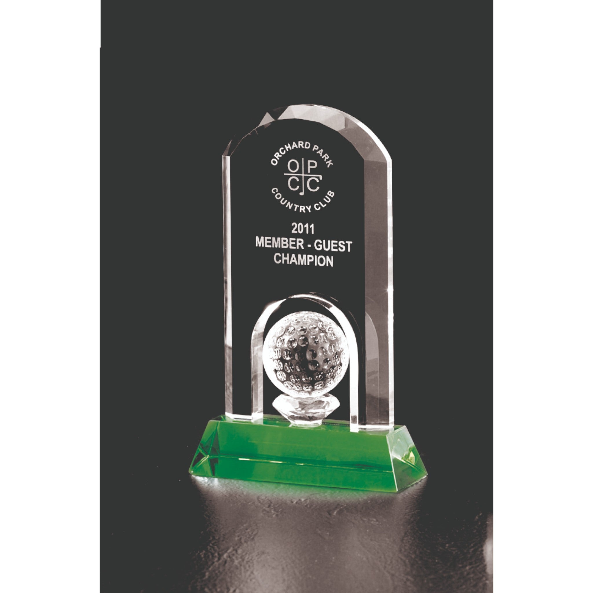 Optical Crystal Arch Top Golf Award with Green Base