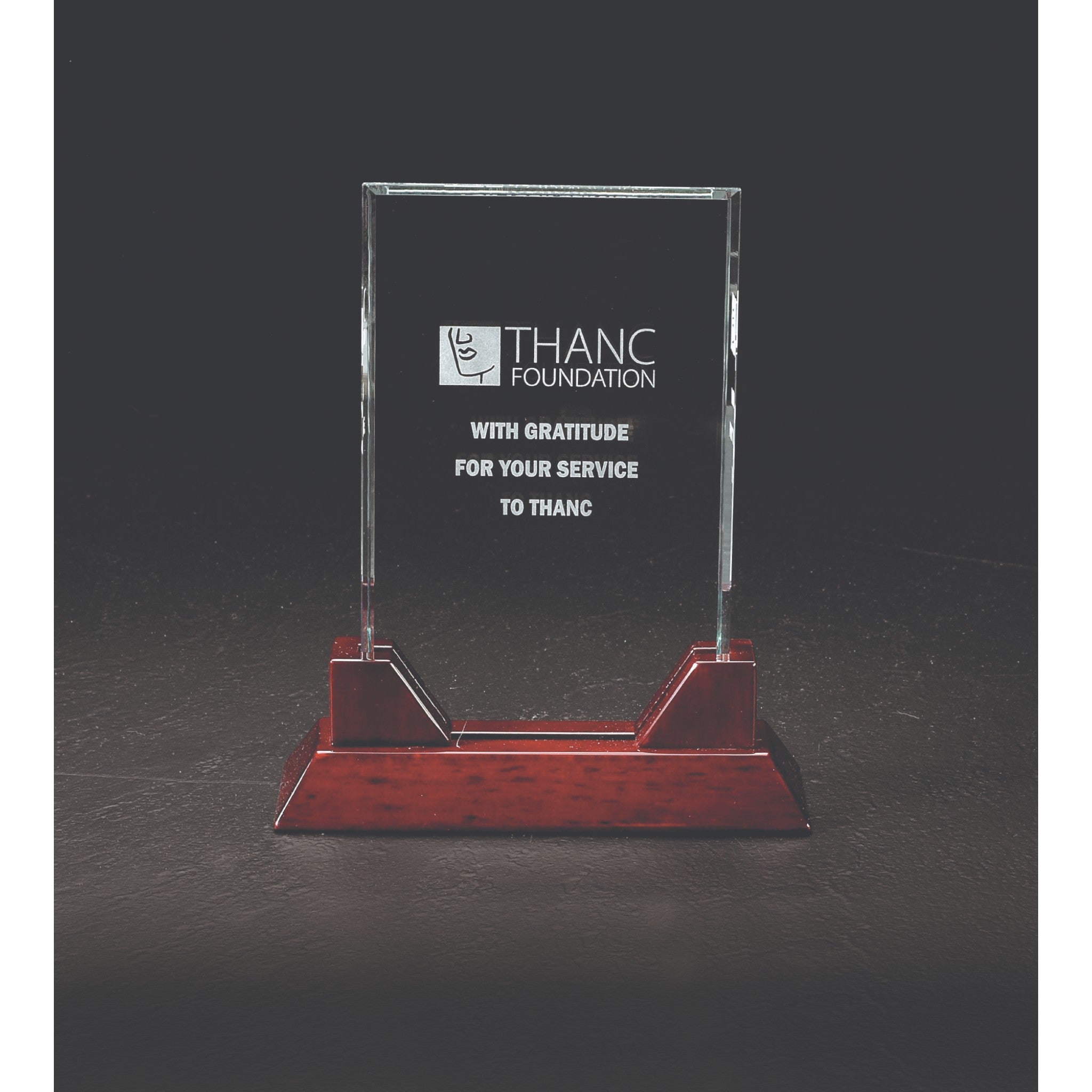 Glass Rectangle On Rosewood Base Award