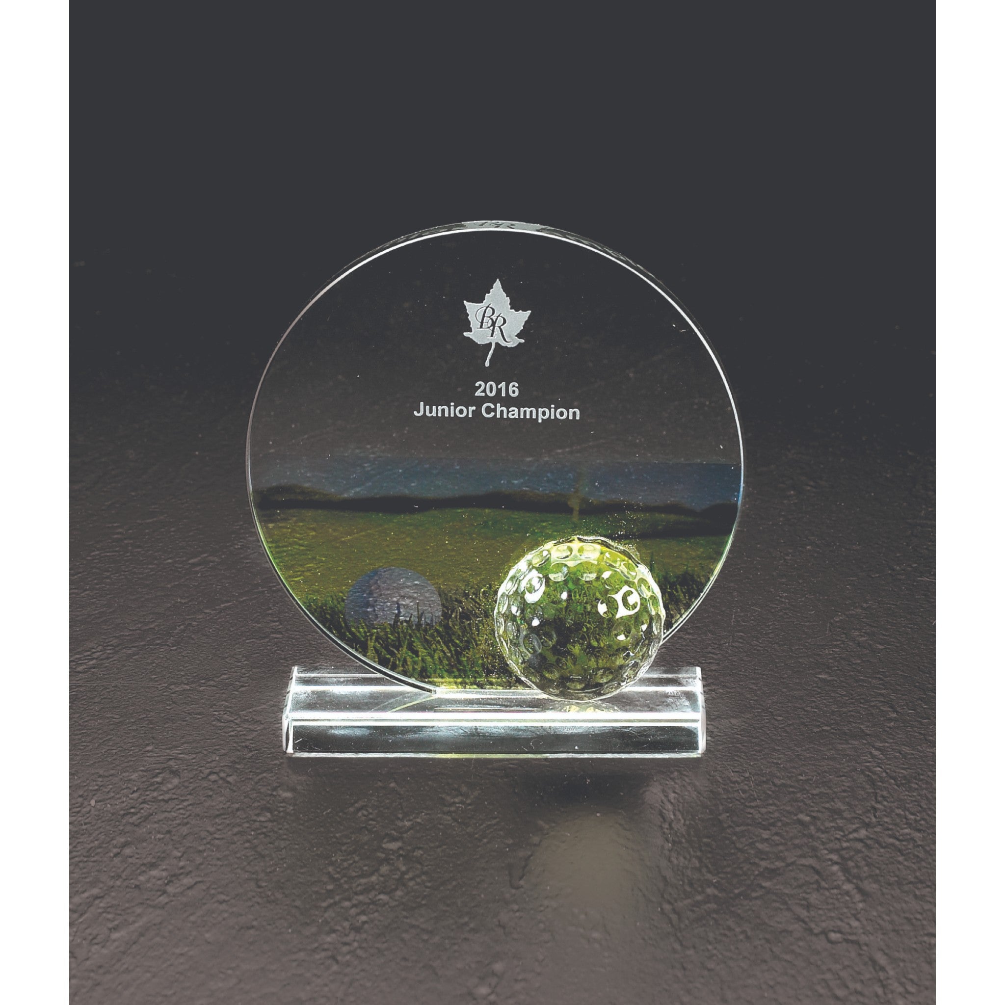 Round Glass Golf Award on Glass Base