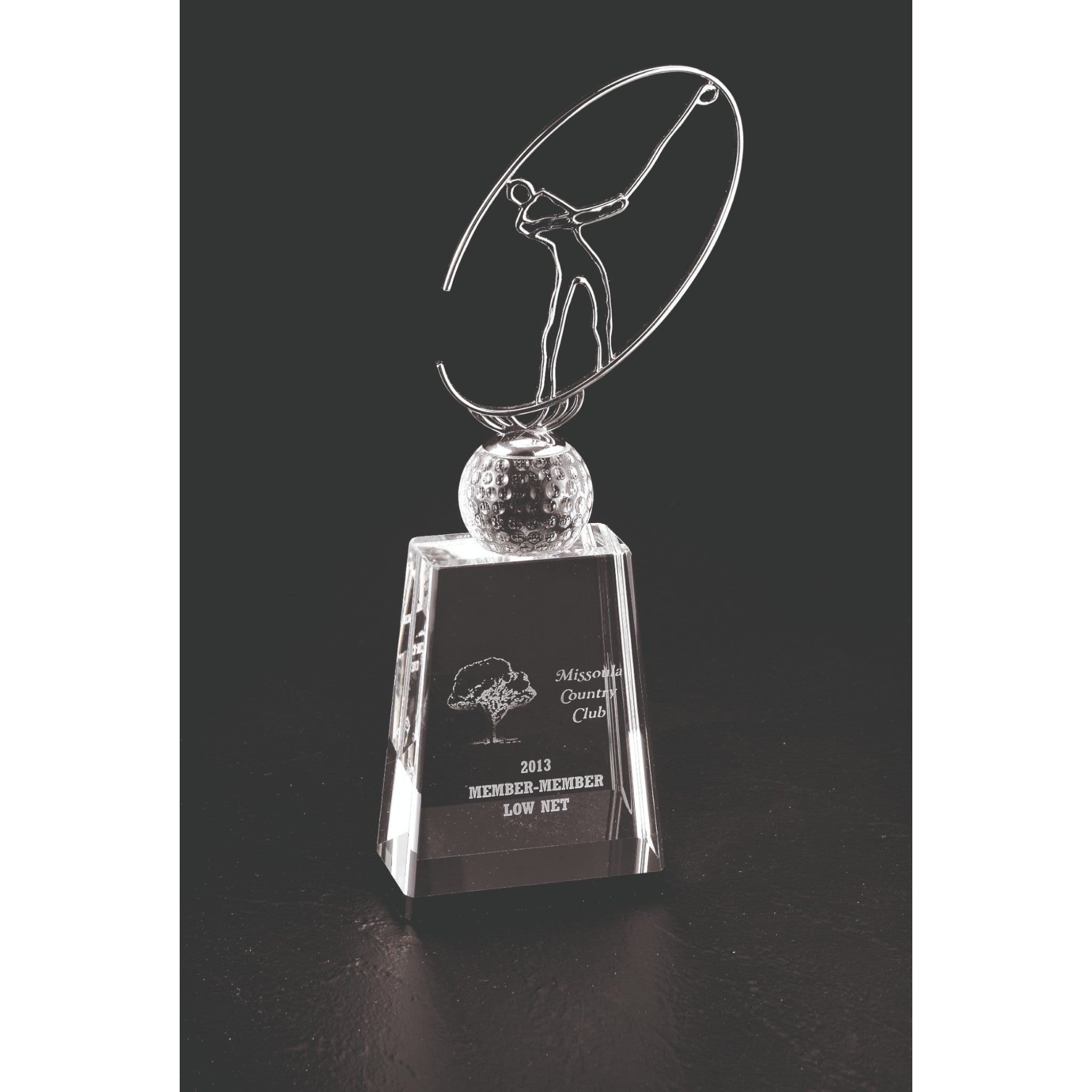 Crystal Award with Metal Golfer and Oval Figure
