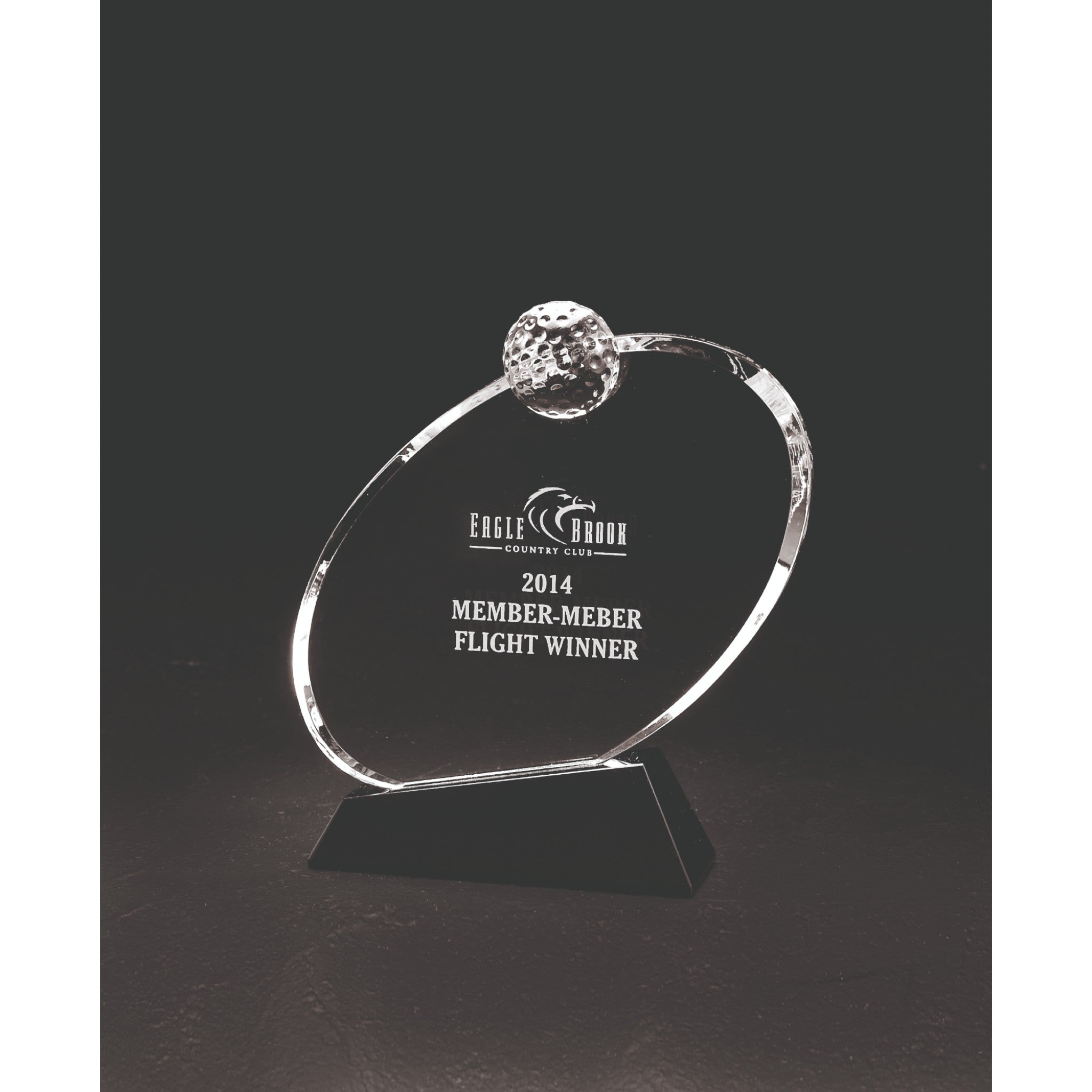 Oblong Crystal Golf Award on Black Crystal Base