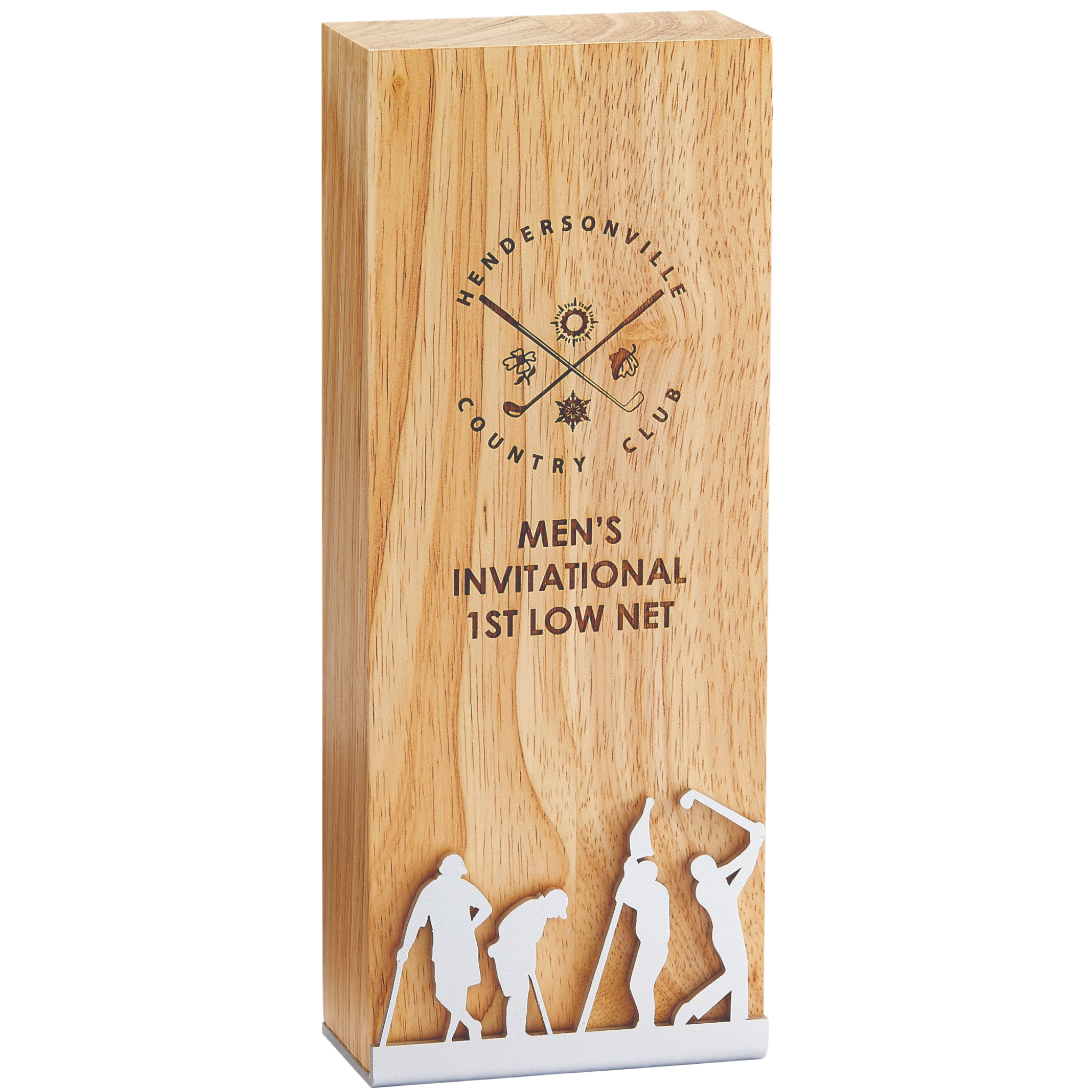 Laser Engraved Wood Award With Metal Figures