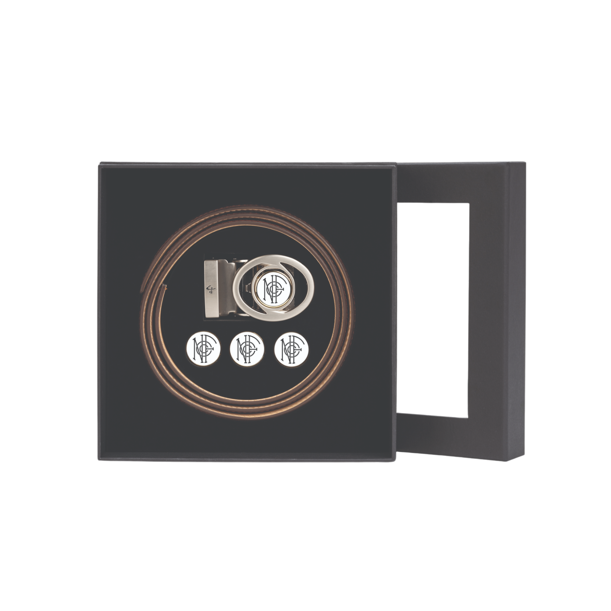 Black Leather Belt With Universal Fit-Buckle With Detachable Ball Marker