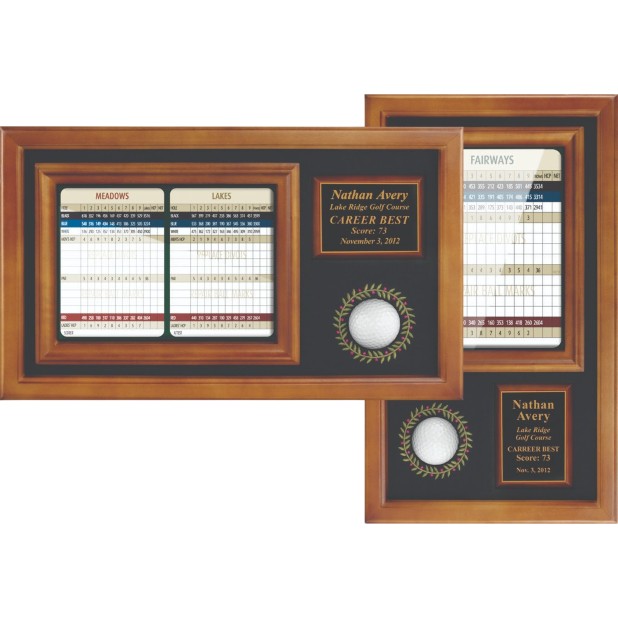 Wood Framed Hole-In-One Shadow Box with 6" X 8" Scorecard, Ball and Plate