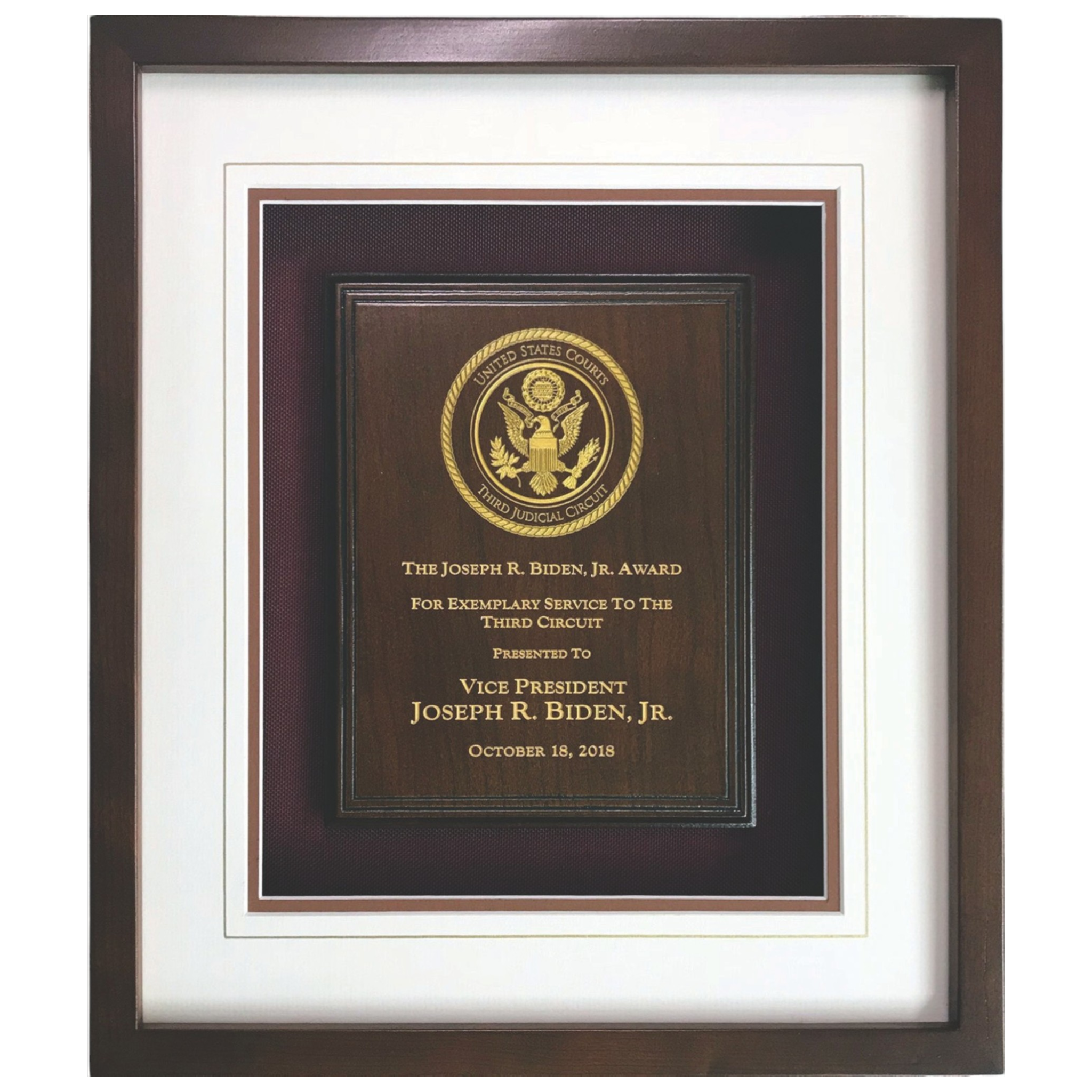 Custom Framed Engraved and Paint Filled Cherry Wood Plaque Shadow Box