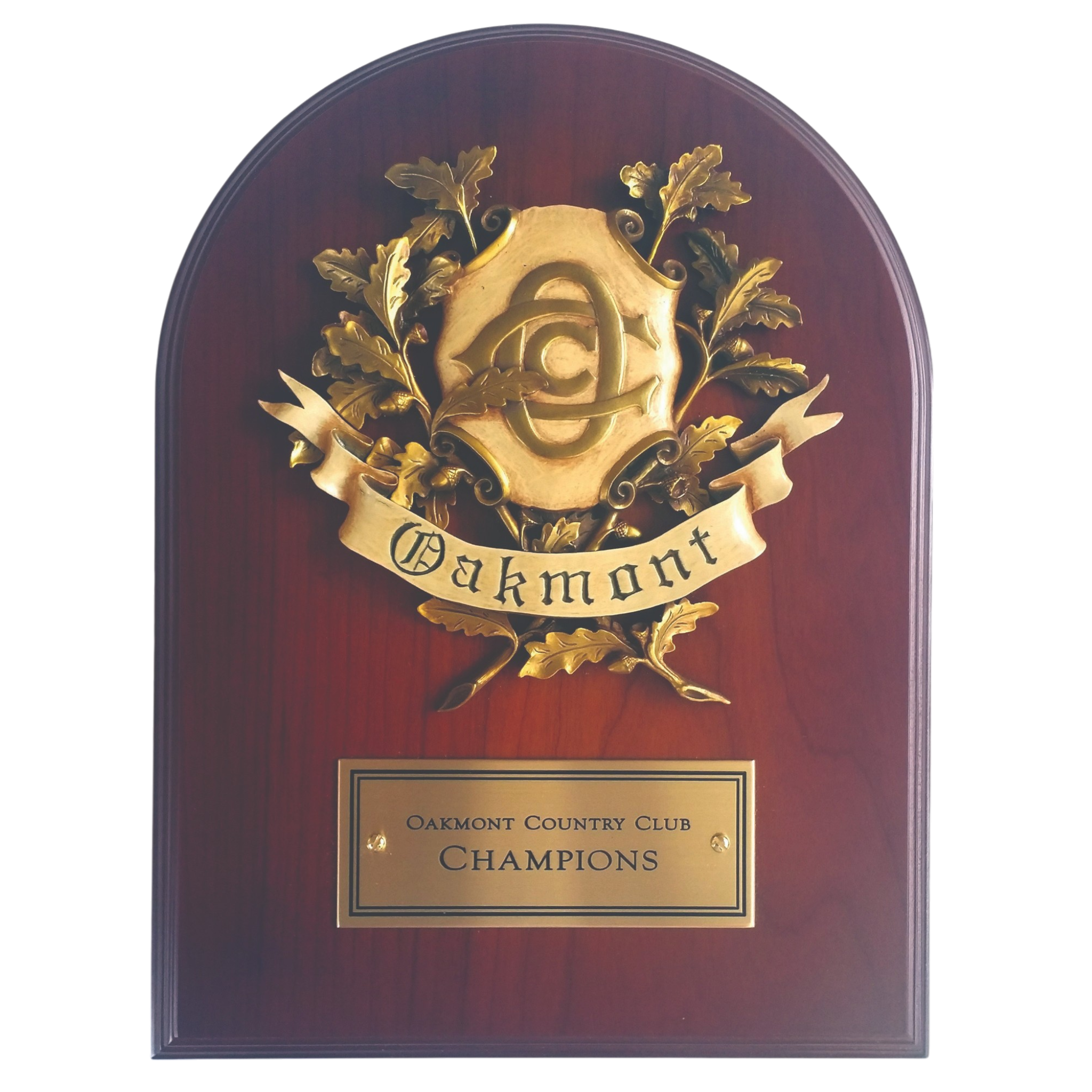 Large Cherry Wood Arch Top Wall Mount with 3D Logo and Brass Plate