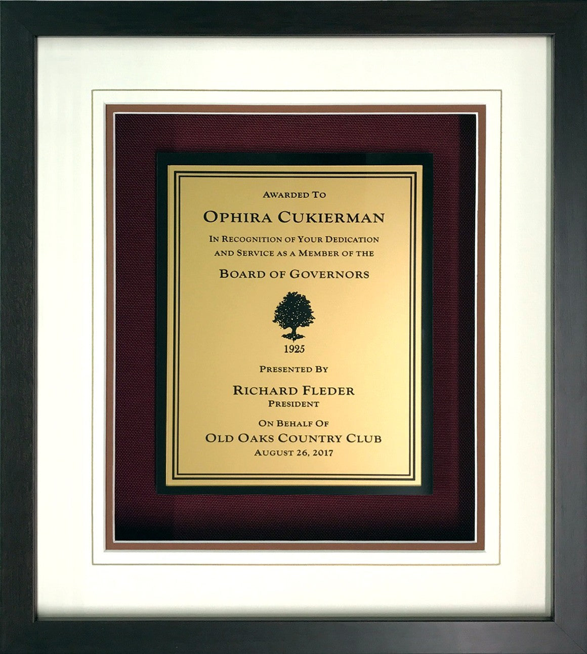 Custom Framed Engraved Gold Metallic Plate Shadow Box