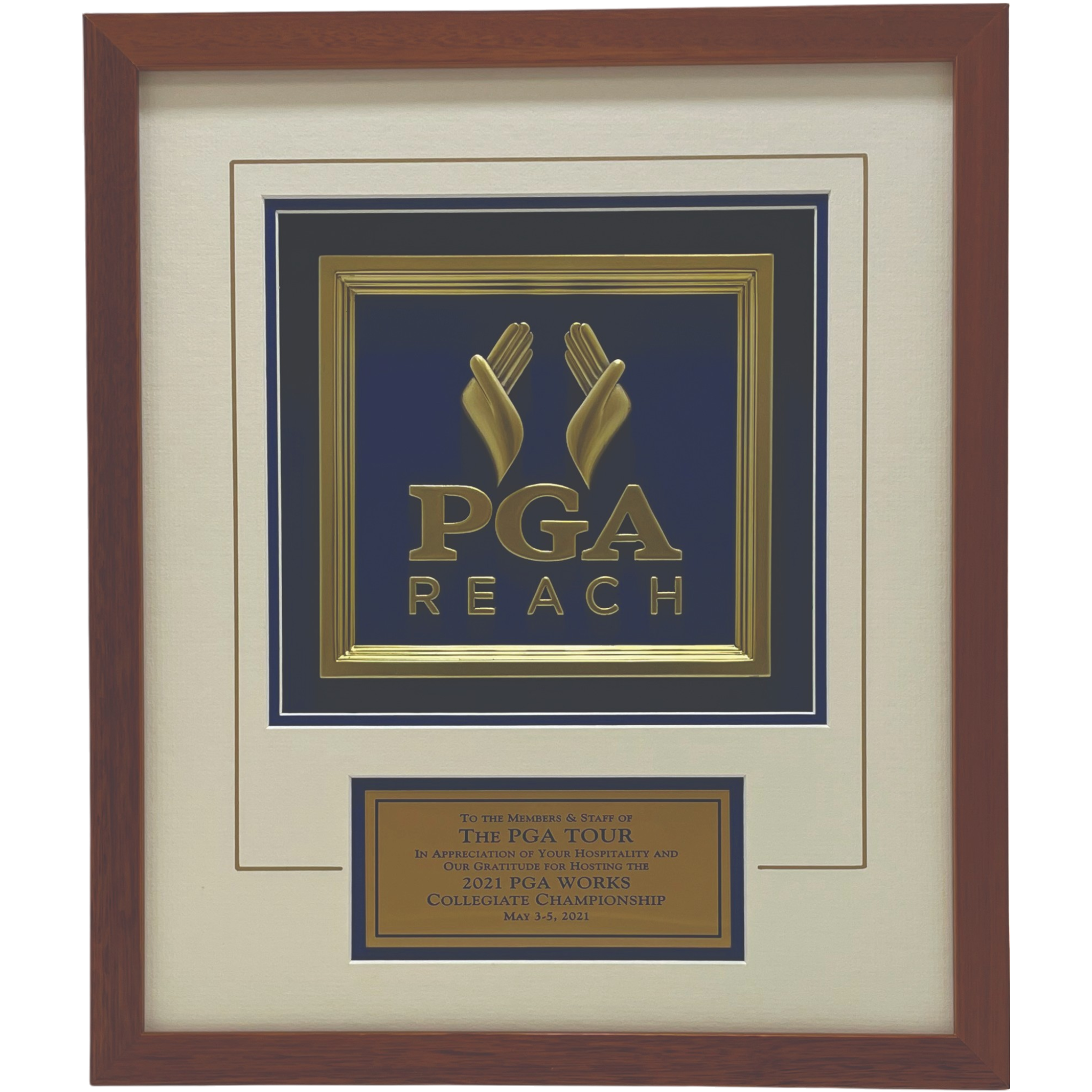 Custom Cherry Wood Framed Shadow Box with Full Color 3D and Engraved Gold Metallic Plate