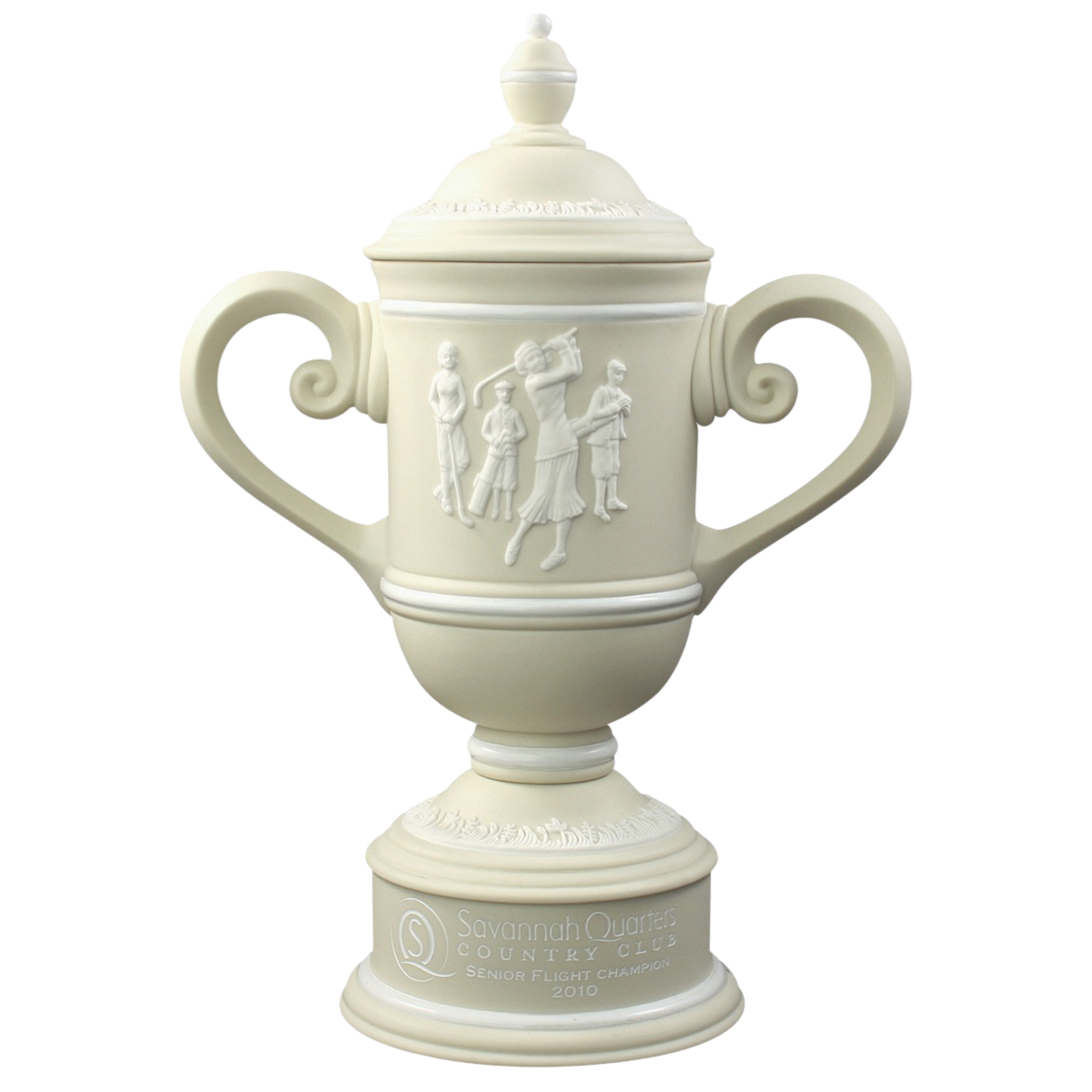 CERAMIC TROPHY BOWL FEMALE GOLF SCENE