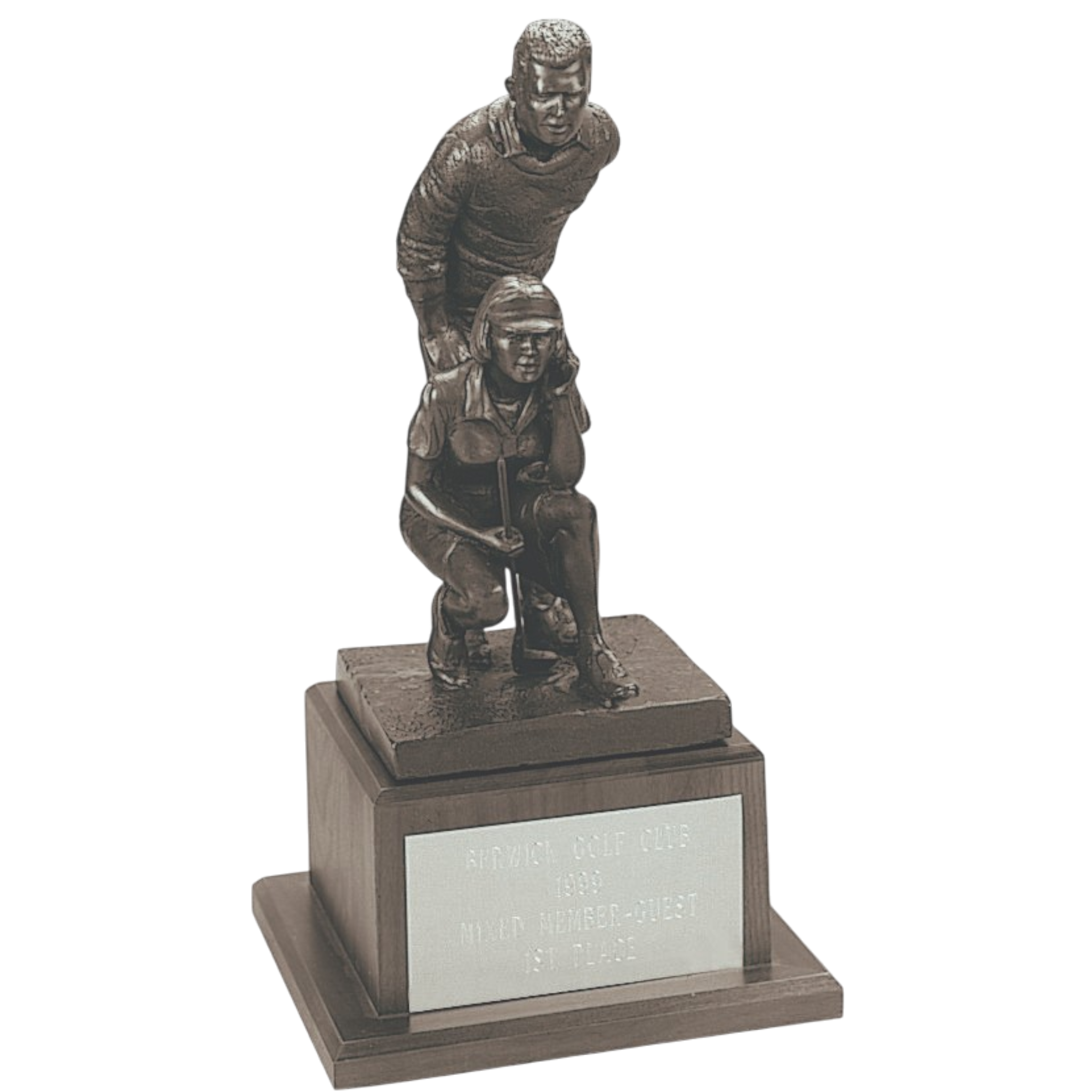 Antique Bronze Finished Mixed Golf Partners Sculpture On Walnut Base