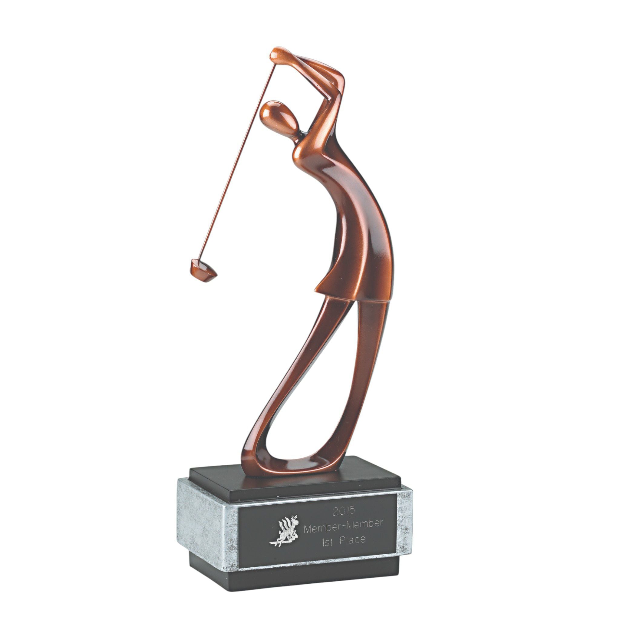 Contemporary Resin Female Golfer Sculpture On Wood Base