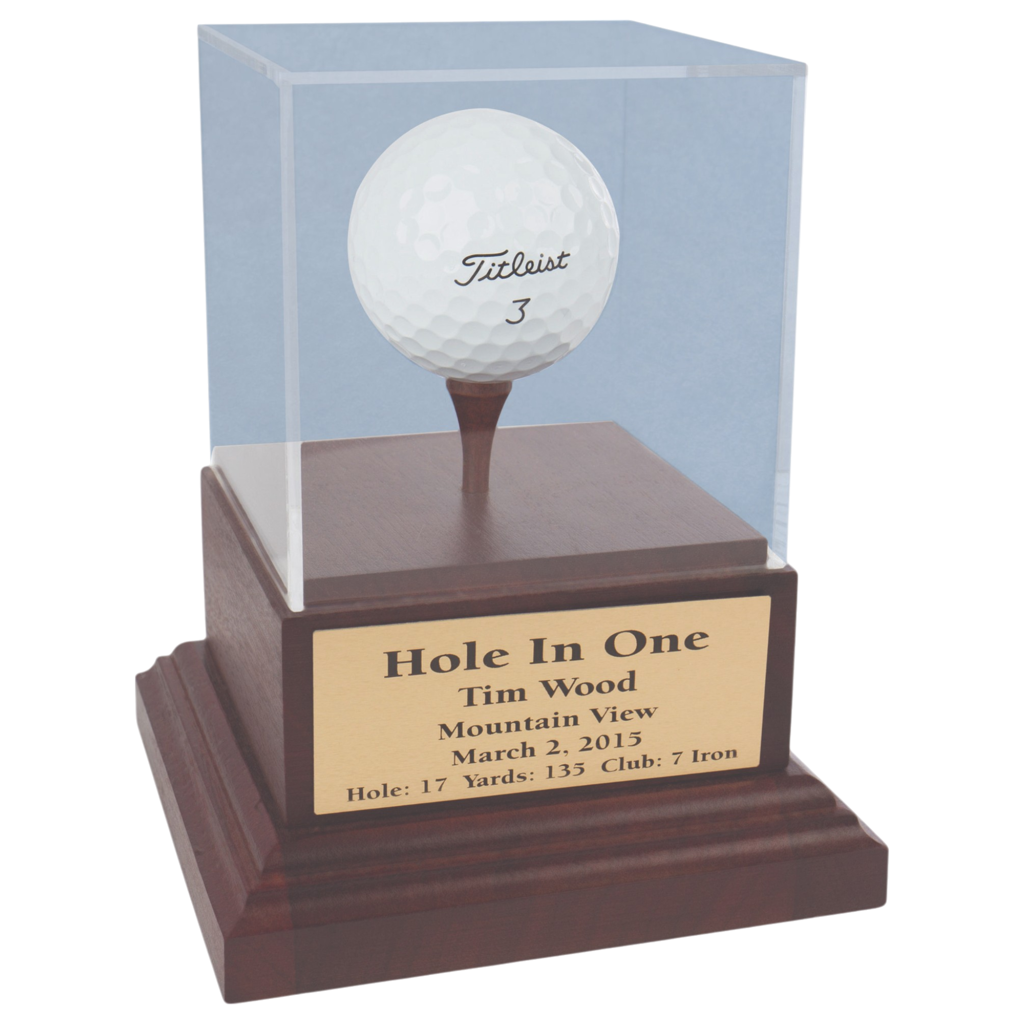 Cherry Stained Walnut Hole-In-One Award With Wood Tee & Acrylic Cover