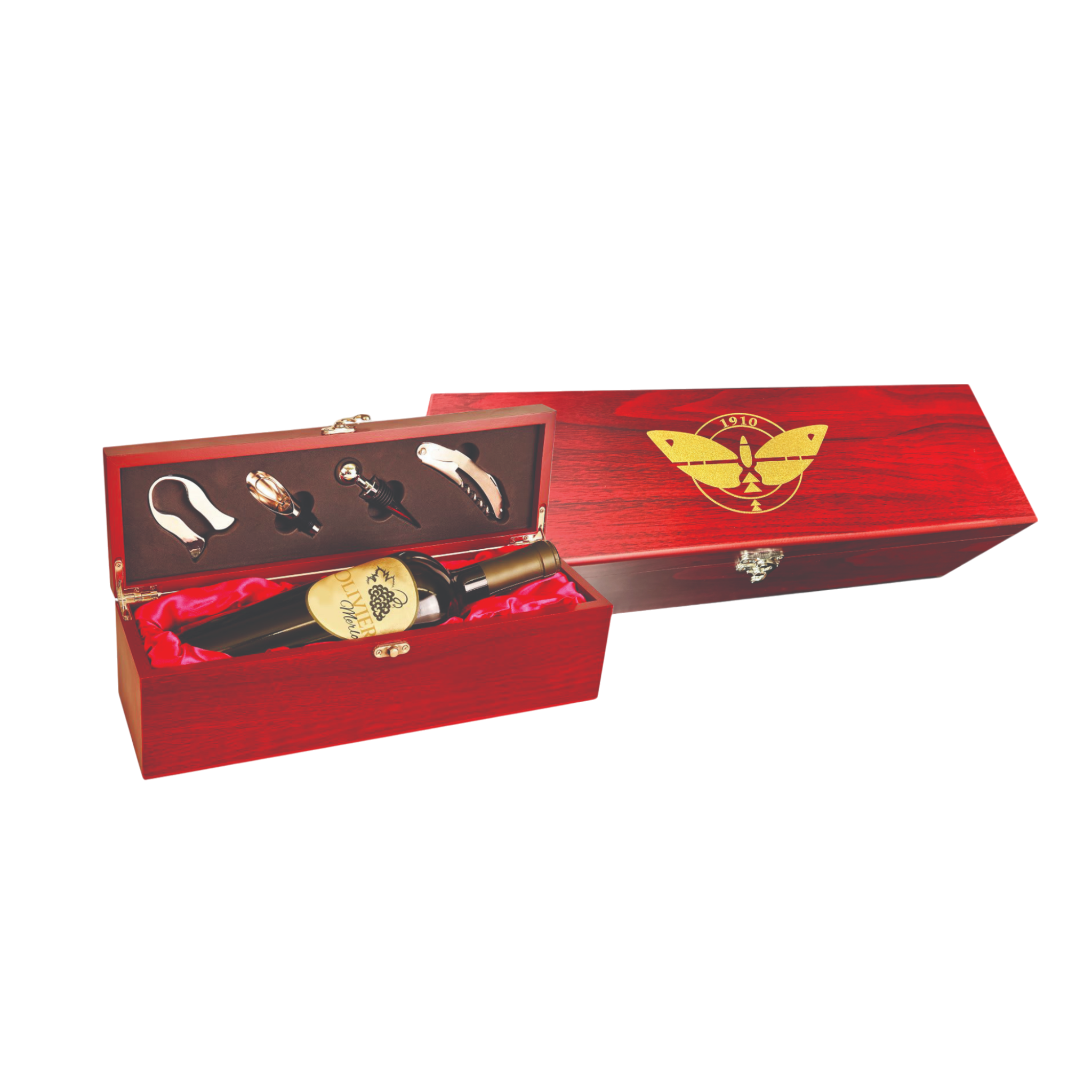 Rosewood Finish Wine Box With Wine Tools